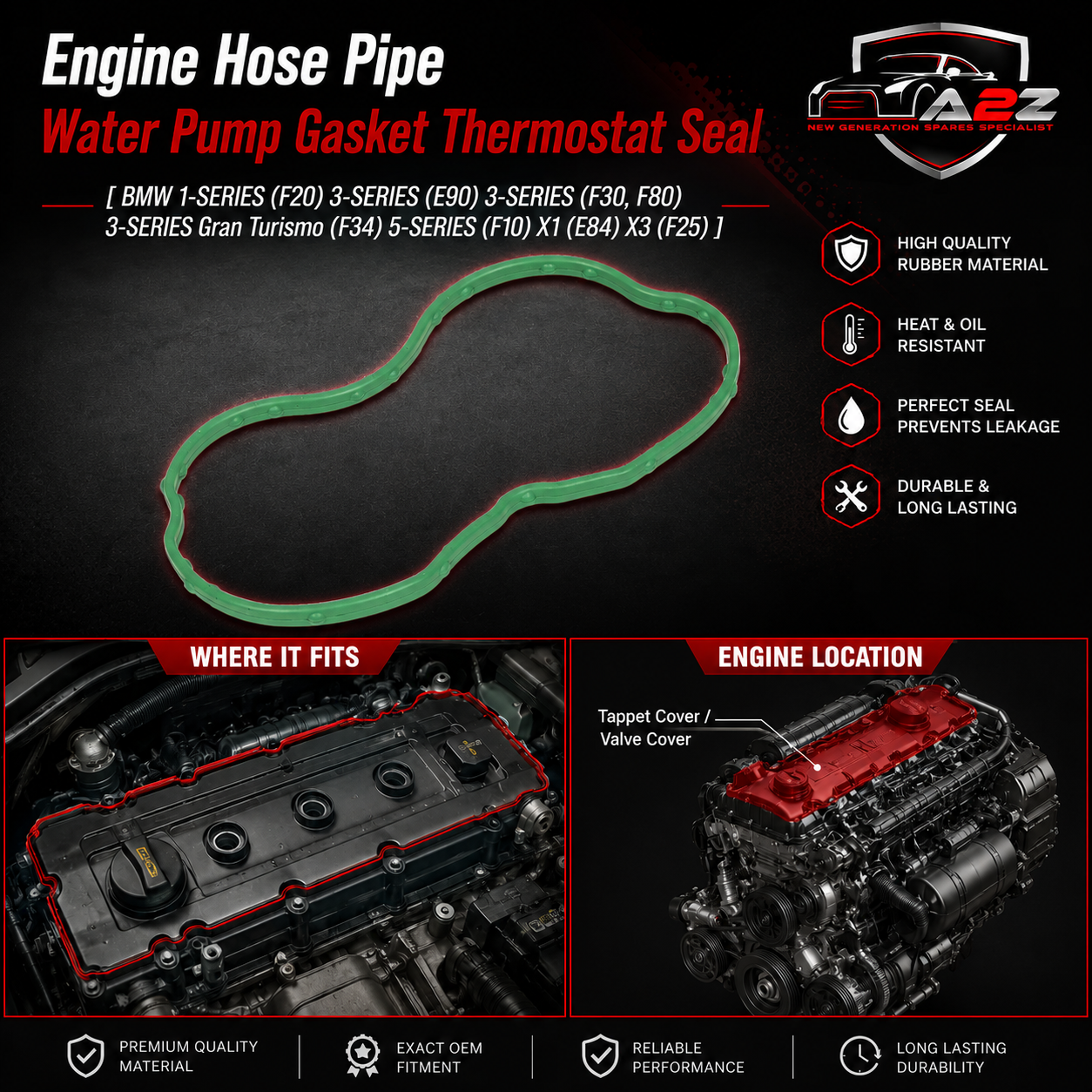 Engine Hose Pipe Water Pump Gasket Thermostat Seal Packing 474.310 11518516207 Compatible With BMW 1-SERIES (F20) 3-SERIES (E90) 3-SERIES (F30, F80) 3-SERIES Gran Turismo (F34) 5-SERIES (F10) X1 (E84) X3 (F25)
