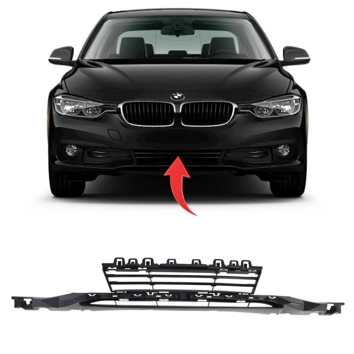 Front Middle Bumper Lower Center Mesh Bezel Grille 51117386152 51117397625 Compatible With BMW 3 Series (F30, F80) (2016-2019) Tag-BG-83