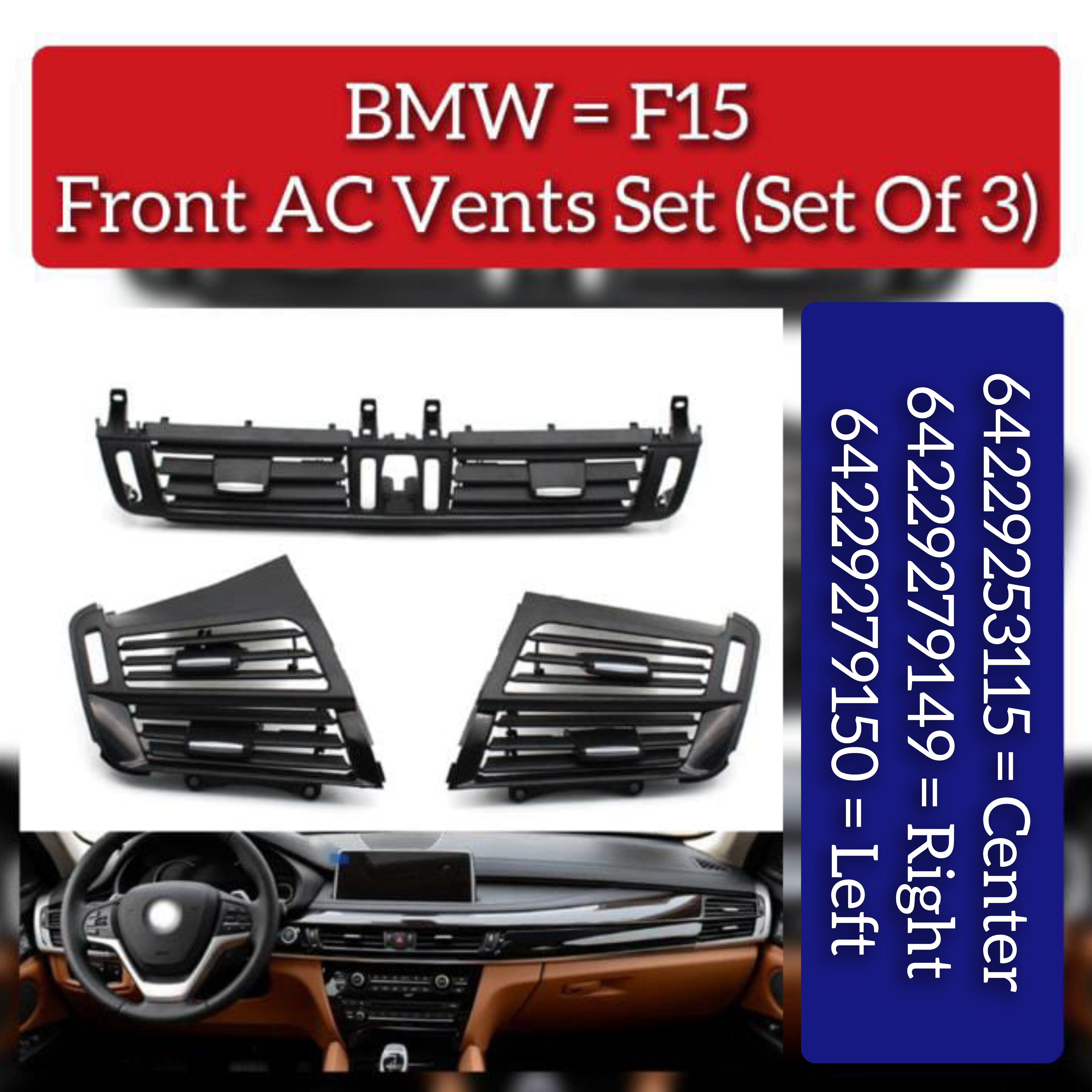 Black Ac Vent Grille Center 64229253115 & Right 64229279150 & Left 64229279149 & Rear 64229252013 Compatible With BMW X5 F15 & X6 F16