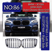 Outer Chrome Show Grill Left 51113739465 & Right 51113739466 Compatible With BMW X3 G01 (2018-2021) Tag No.86