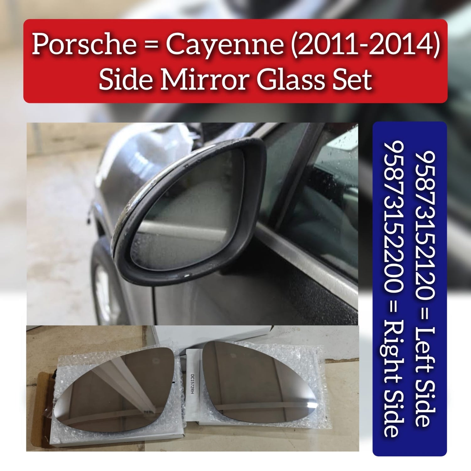 Side Mirror Glass Left 95873152120 & Right 95873152220 Compatible With  PORSCHE & For CAYENNE (2011-2014)