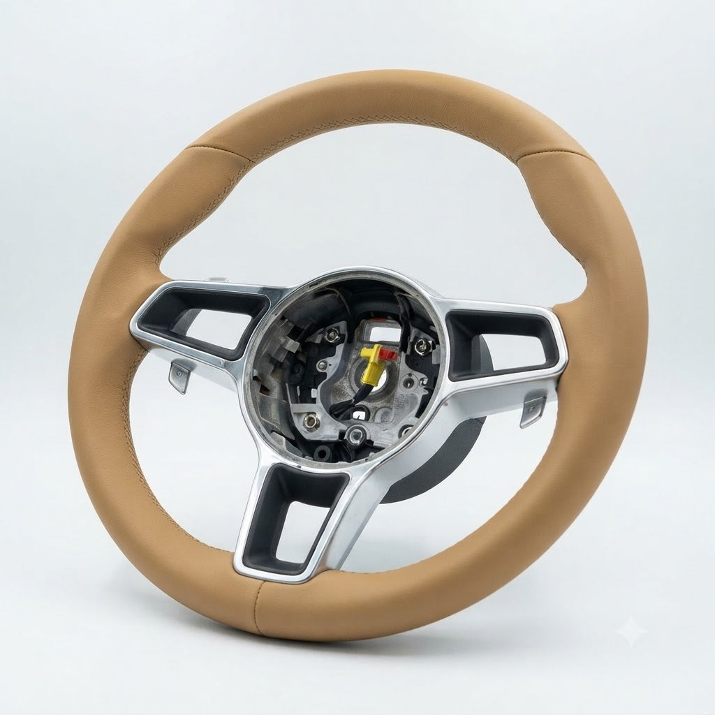 Beige Leather Steering Wheel Compatible With Porsche Models