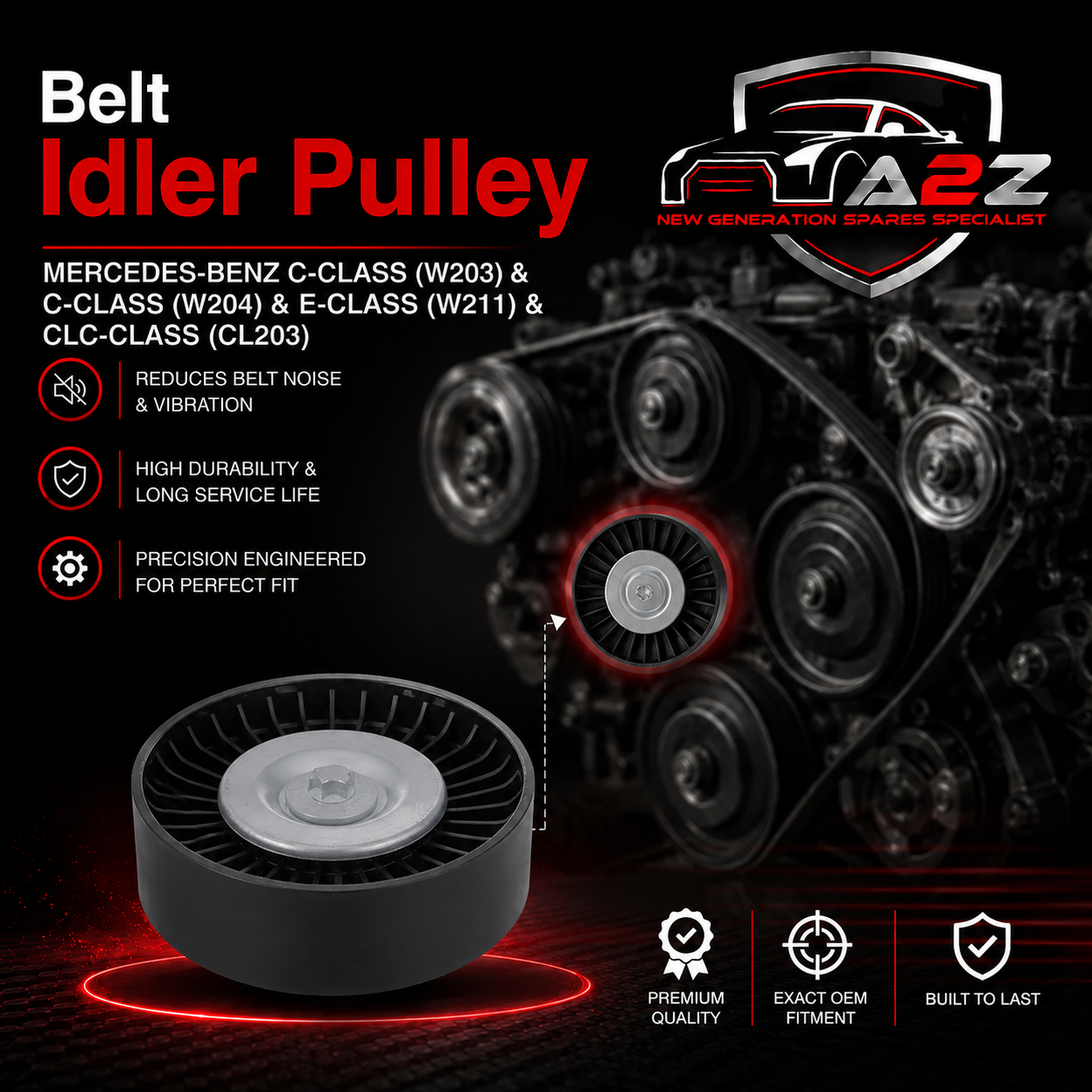 Belt Idler Pulley A2712060019 A2712000570 A2712000270 Compatible with MERCEDES-BENZ C-CLASS (W203) & C-CLASS (W204) & E-CLASS (W211) & CLC-CLASS (CL203) Tag no : 15