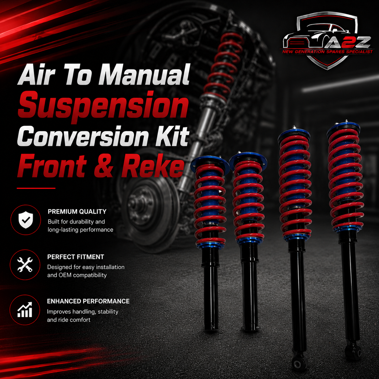 Air To Manual Suspension Conversion Kit Front & Rear (Set Of 4) Compatible With MERCEDES BENZ W221