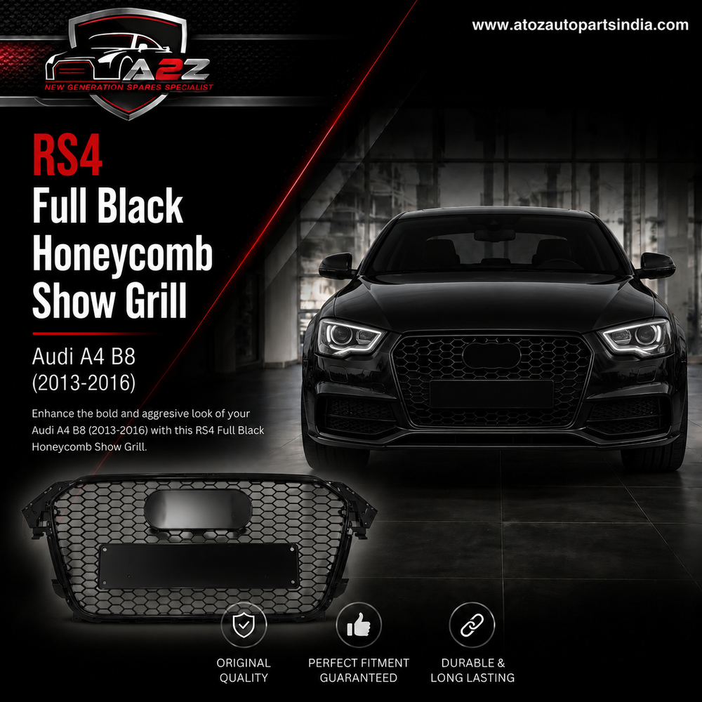 RS4 Full Black Honeycomb Show Grill Compatible With Audi A4 B8 Facelift (2013-16) Tag No.14