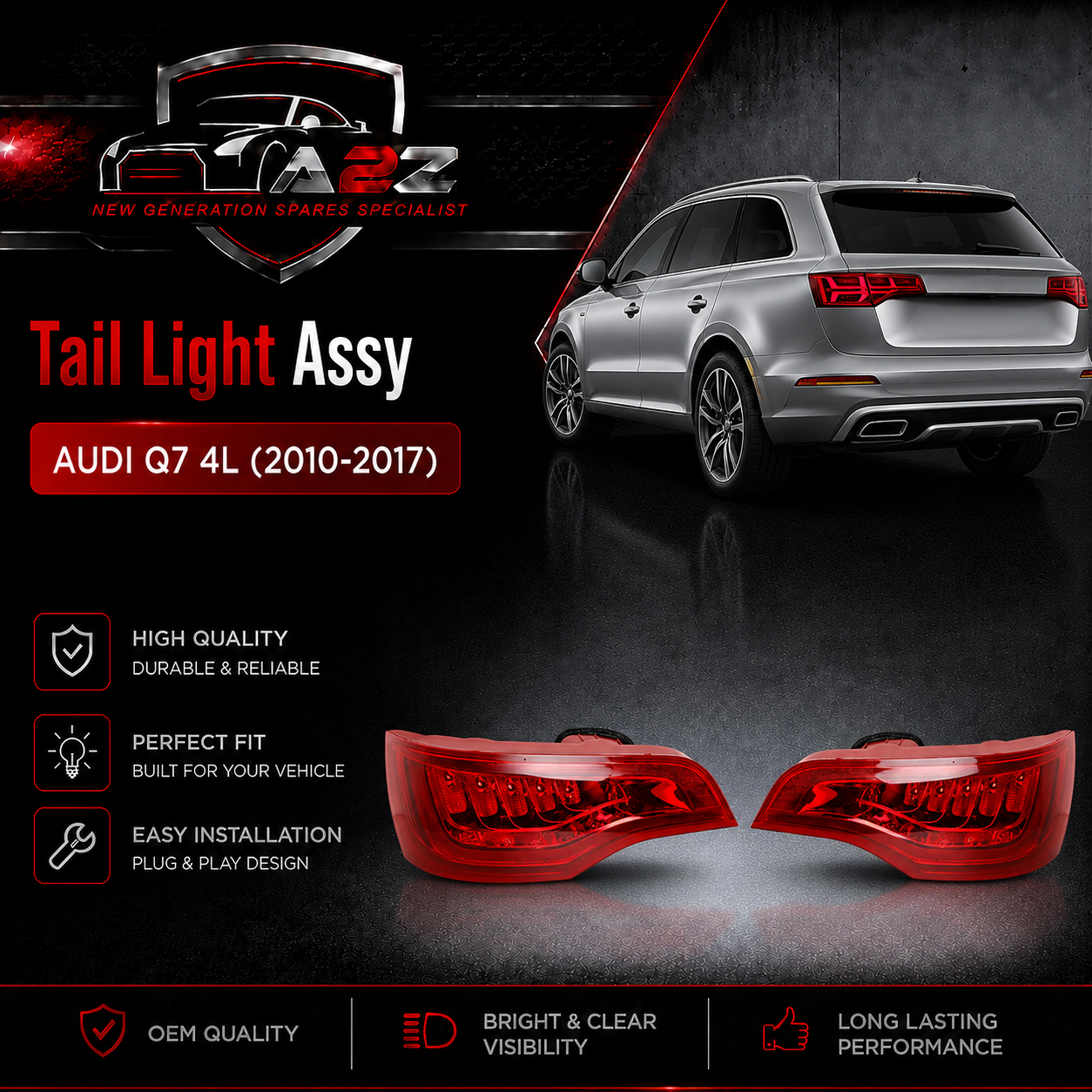 Tail Light Rear Lamp Compatible With AUDI Q7  4L (2010-2017) Tail Light Rear Lamp Left 4L0945096F & Right 4L0945095F