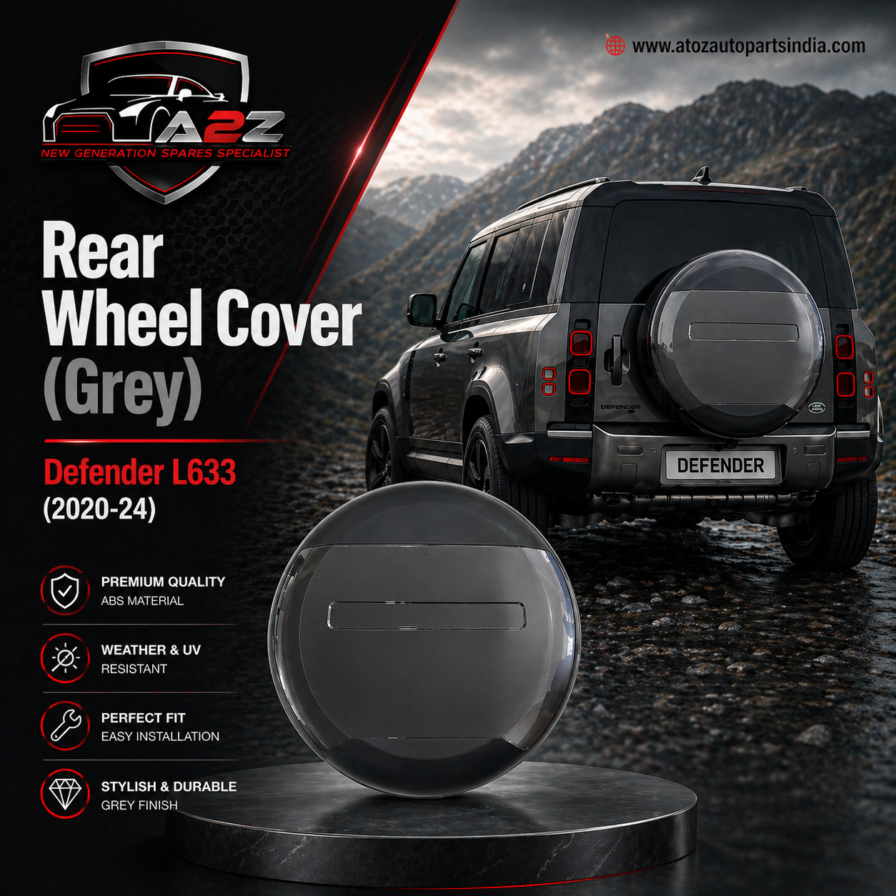 Rear Wheel Cover (Grey) Compatible With Land Rover Defender L633 (2020-24)
