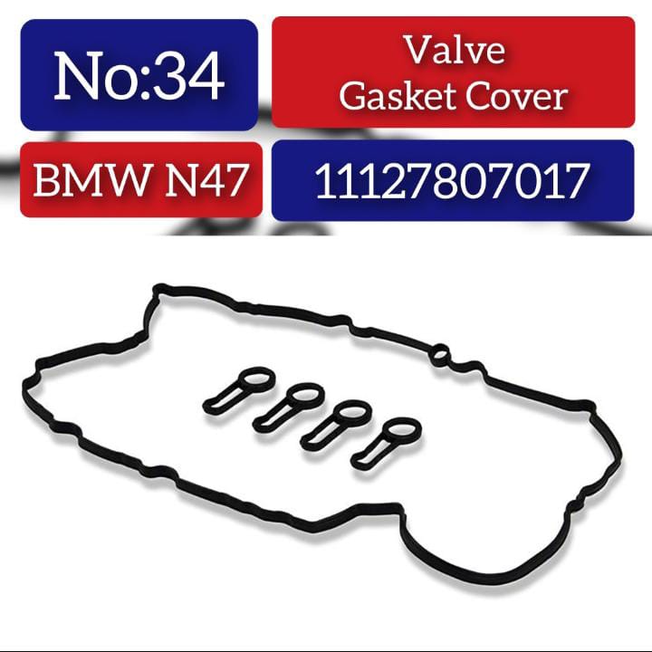 Tappet Cover Packing (Engine Valve Cover Gasket) 11127807017 Compatible With BMW X1 (E84) & X3 (E83) & X3 (F25) & 3-Series (F30, F80) & 5-Series (E60) Tag No.34
