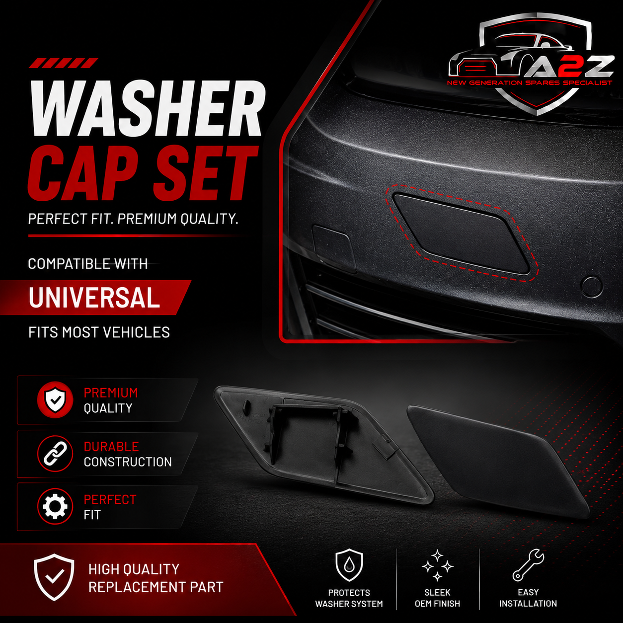 Washer Cap Set Left 5E3955109 & Right 5E3955110 Compatible With Skoda Octavia (2021-2023) Tag No.1057