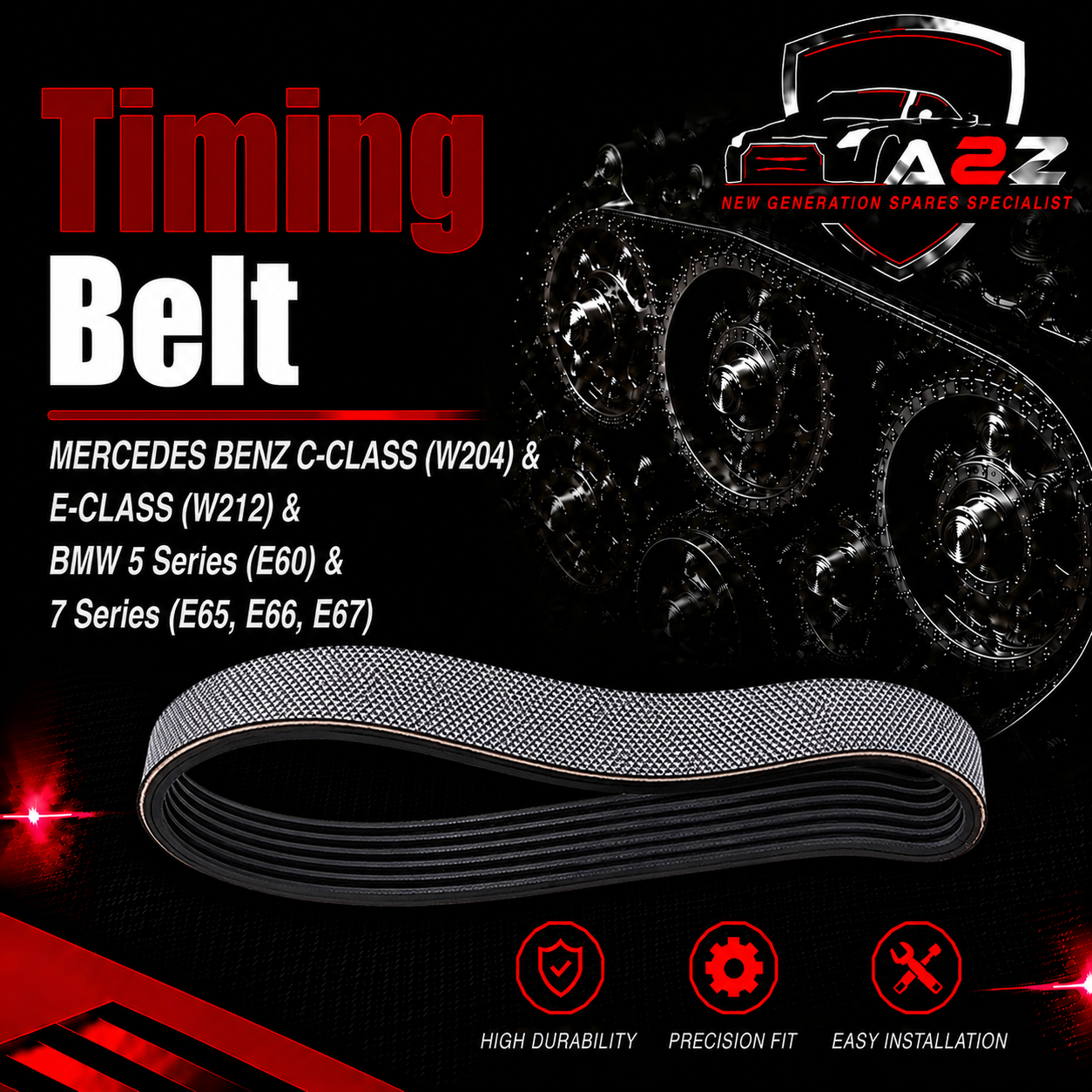 Timing Belt 6PK2160 11287789985 Compatible With MERCEDES BENZ  C-CLASS (W204) & E-CLASS (W212) & BMW 5 Series (E60) & 7 Series (E65, E66, E67) Tag-BEL-20