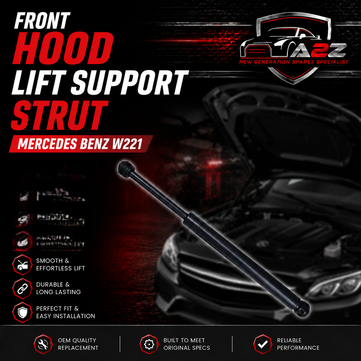 Front Hood Lift Support Strut Set 2218800329 Compatible With Mercedes Benz W221