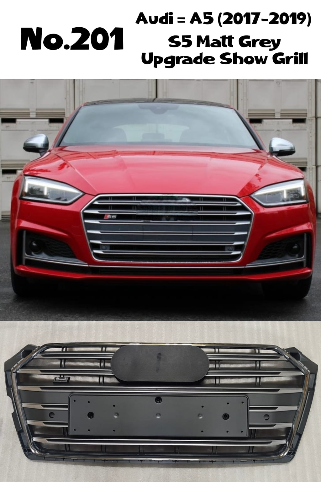 S5 Matt Grey Upgrade Show Grill Compatible With Audi = A5 (2017-19) Tag No.201
