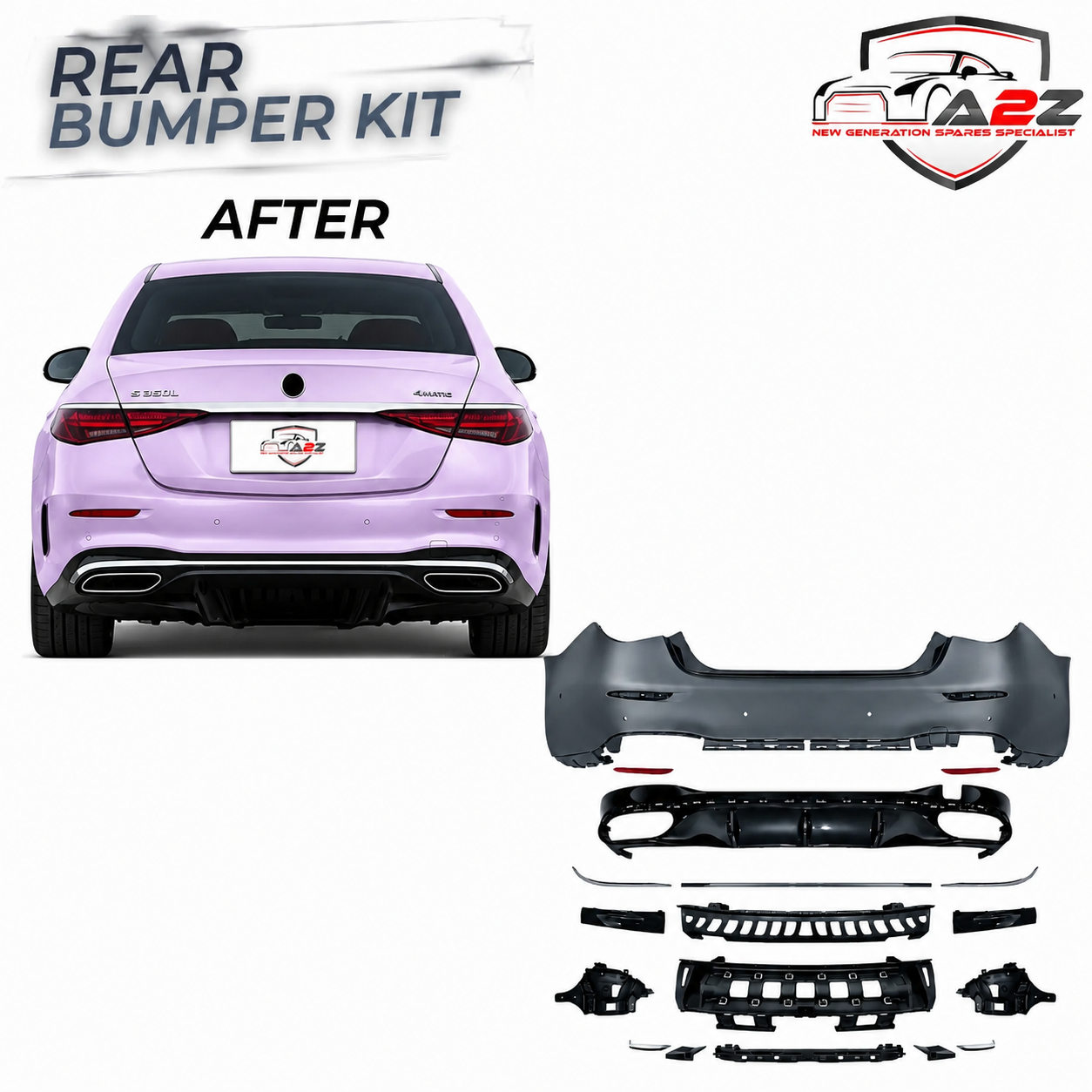 Rear Bumper Kit Compatible With Mercedes Benz S Class W223 (2021-2025) Upgrade To Mercedes Benz AMG S450 (Shipping Cost Not Included In Price)