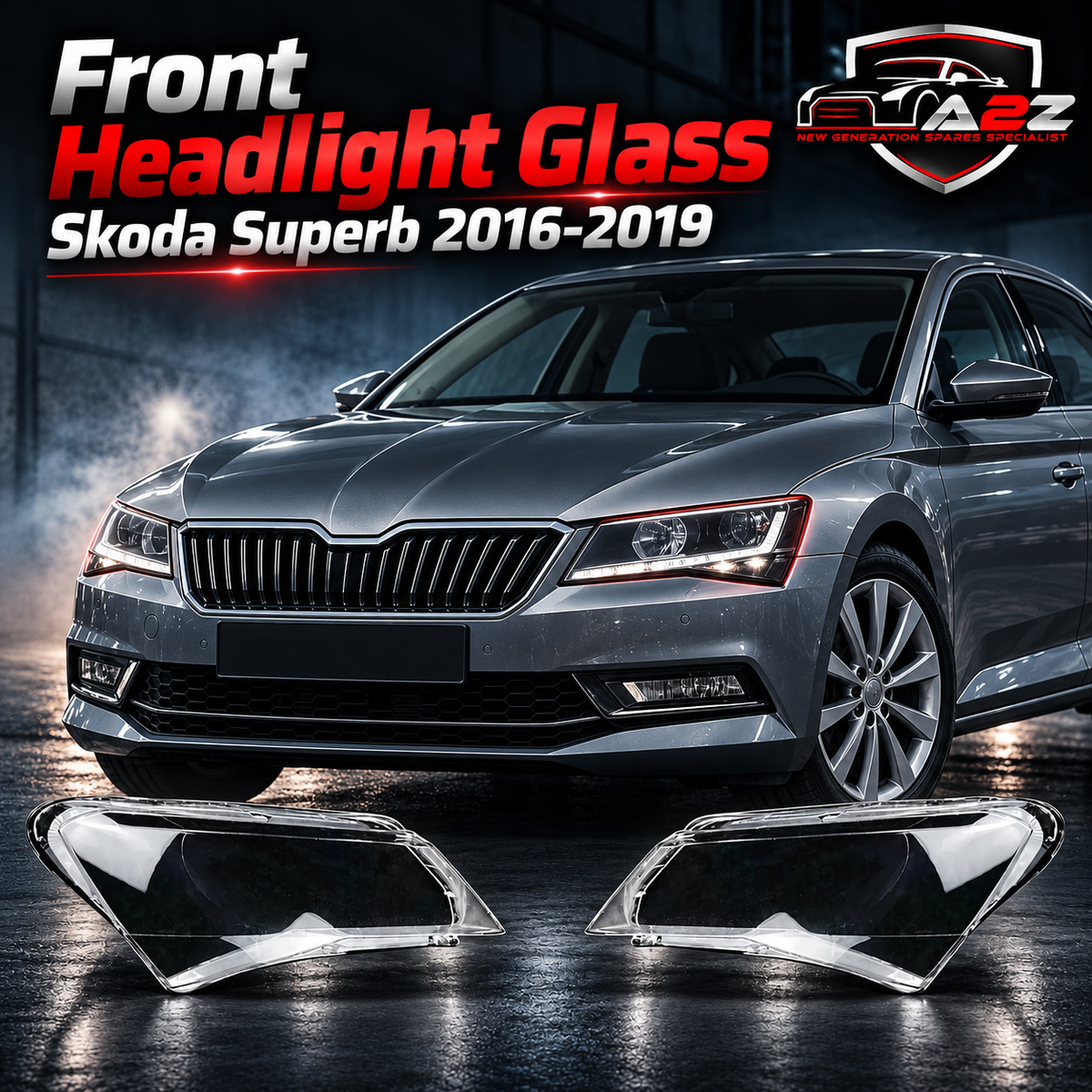 Front Headlight Glass Compatible with Skoda Superb 2016-2019
