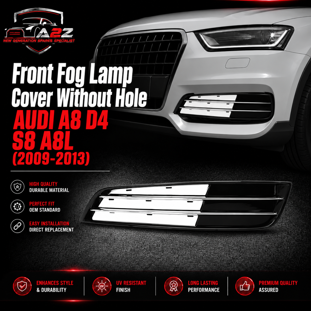 Front Fog Lamp Cover Without Hole Left 4H0807679K Right 4H0807680M Compatible With AUDI A8 D4 (4H2 4HL) | A8 / S8 | A8L Fog No.61 (2009-13) Tag No.61