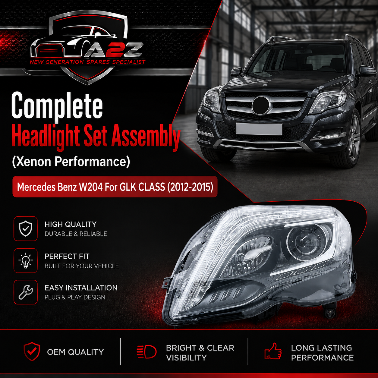 Headlamp Xenon Left 2048202339 & Right 2048200839 Compatible With Mercedes Benz W204 For GLK CLASS (2012-2015)