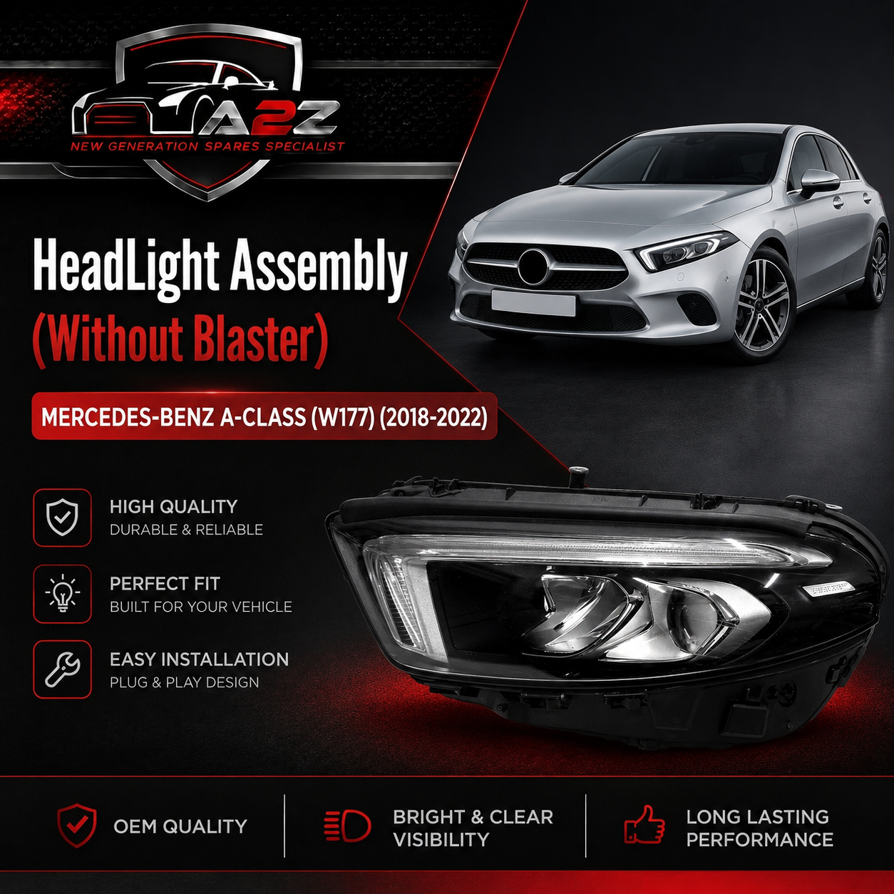 Headlight Headlamp Left A1779067103 & Right A1779067203 (Without Blaster) Compatible With MERCEDES-BENZ A-CLASS (W177) (2018-2022) No.119