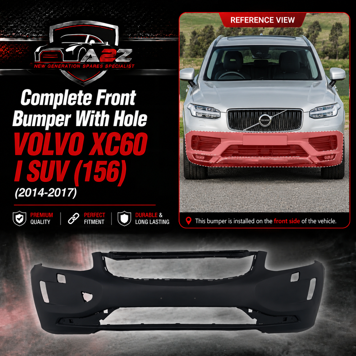 Complete Front Bumper With Hole 39834074 39824910 Compatible With VOLVO XC60 I SUV (156) (2014-2017) Tag No.862A