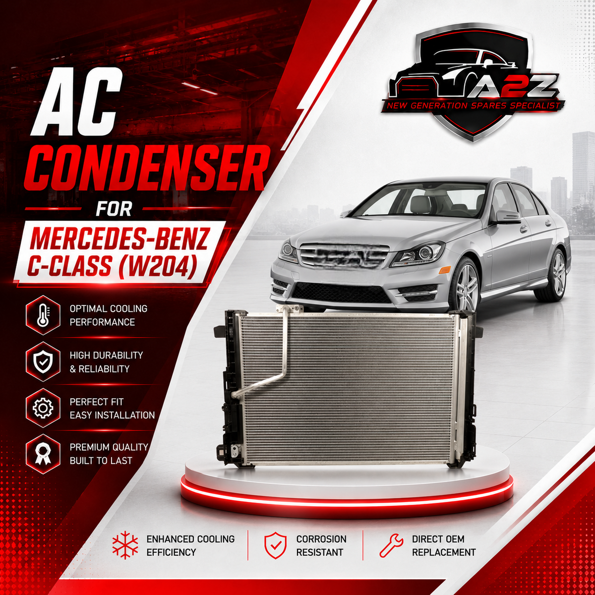 AC Condenser A2045000254 A2045000154 Compatible with MERCEDES-BENZ C-CLASS (W204) & CLS (C218) & E-CLASS (W212) (651 Engine)