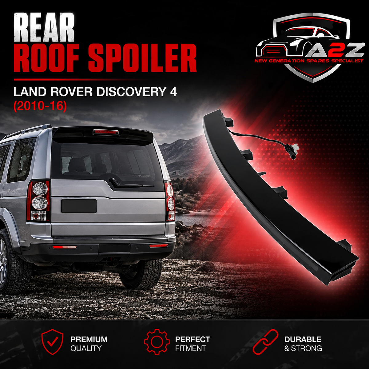Rear Roof Spoiler With Lamp Compatible With Land Rover Discovery 4 (2010-16)