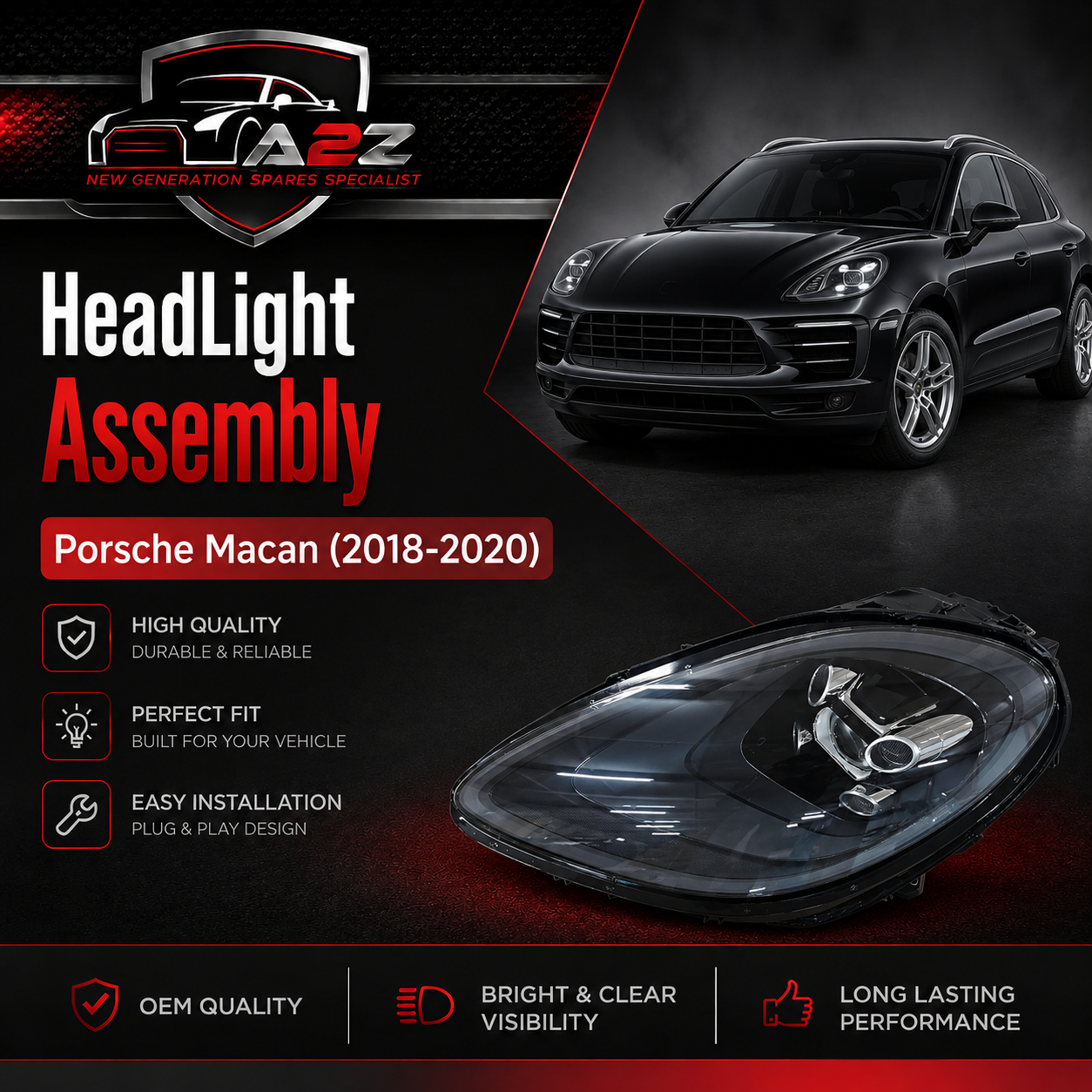 Complete Headlight Assembly Left 95B941009AL & Right 95B941010AL Compatible With Porsche Macan (2018-2020) Tag No.256