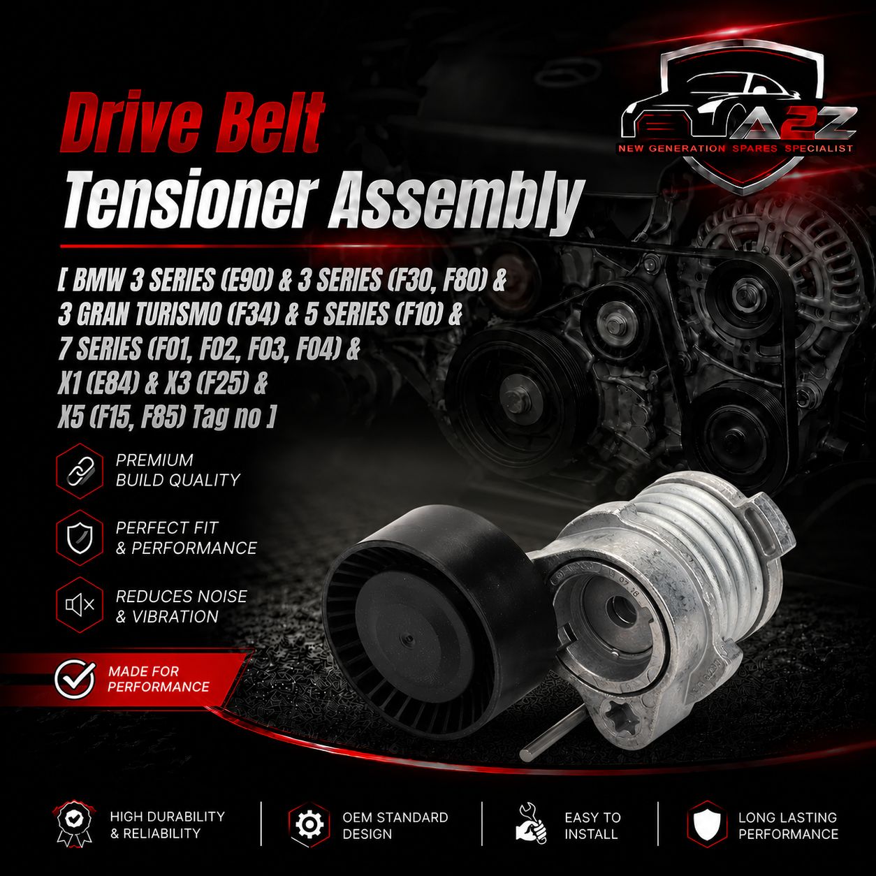 Belt Tensioner With Pulley 11287549873 V204194 Compatible with BMW 3 Series (E90) & 3 Series (F30, F80) & 3 Gran Turismo (F34) &  5 Series (F10) & 7 Series (F01, F02, F03, F04) &X1 (E84) & X3 (F25) & X5 (F15, F85) Tag no : 14