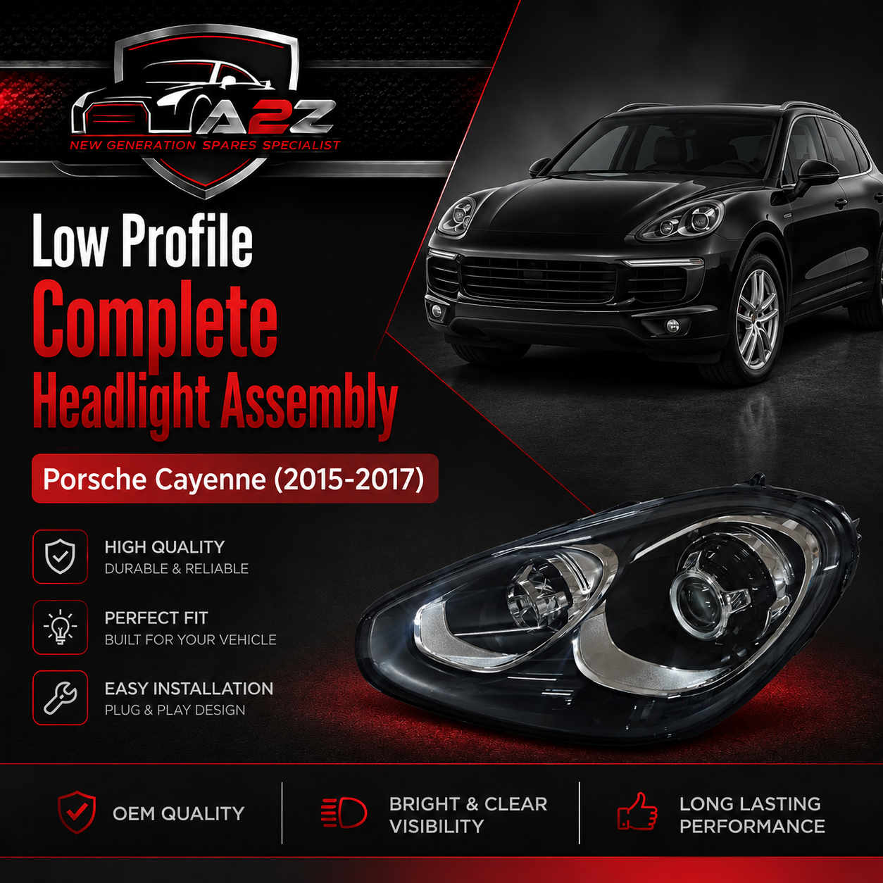 Low Profile Complete Headlight Assembly Left 95863117530 & Right 95863117630 Compatible With Porsche Cayenne (2015-2017) Tag No.252