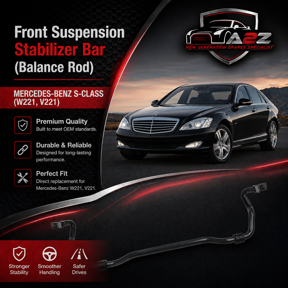 Front Suspension Stabilizer Bar (Balance Rod) 2213231765 Compatible with MERCEDES-BENZ S-CLASS (W221, V221)