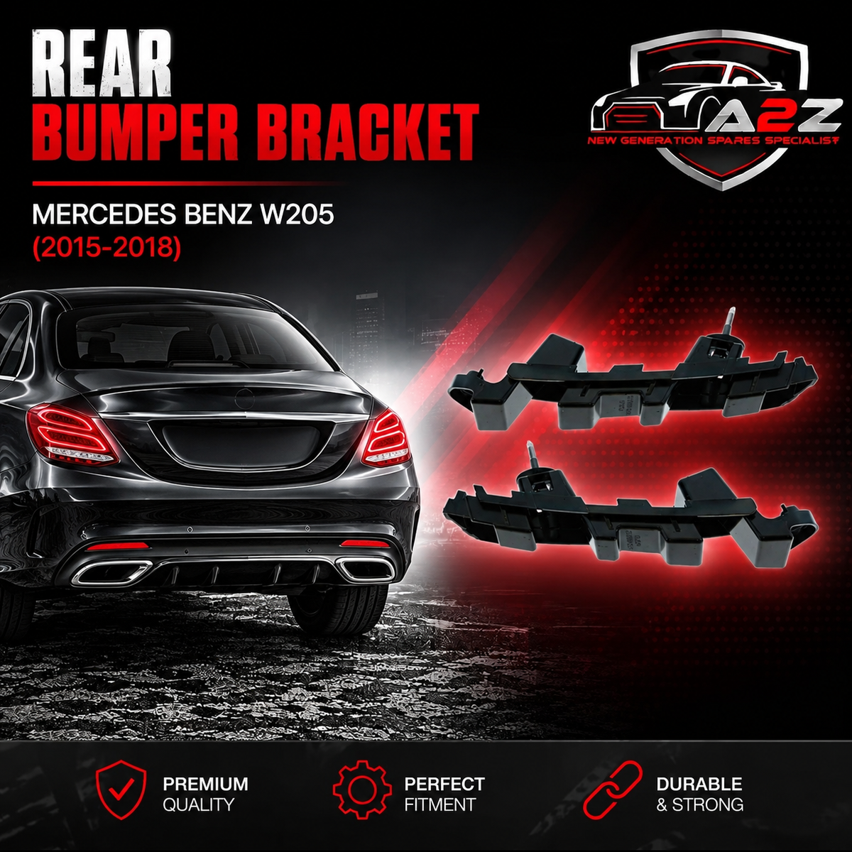 Rear Bumper Bracket Left 2058800503 & Right 2058800603 Compatible With Mercedes Benz (W205) C-Class (2015-2018) Tag No.800B