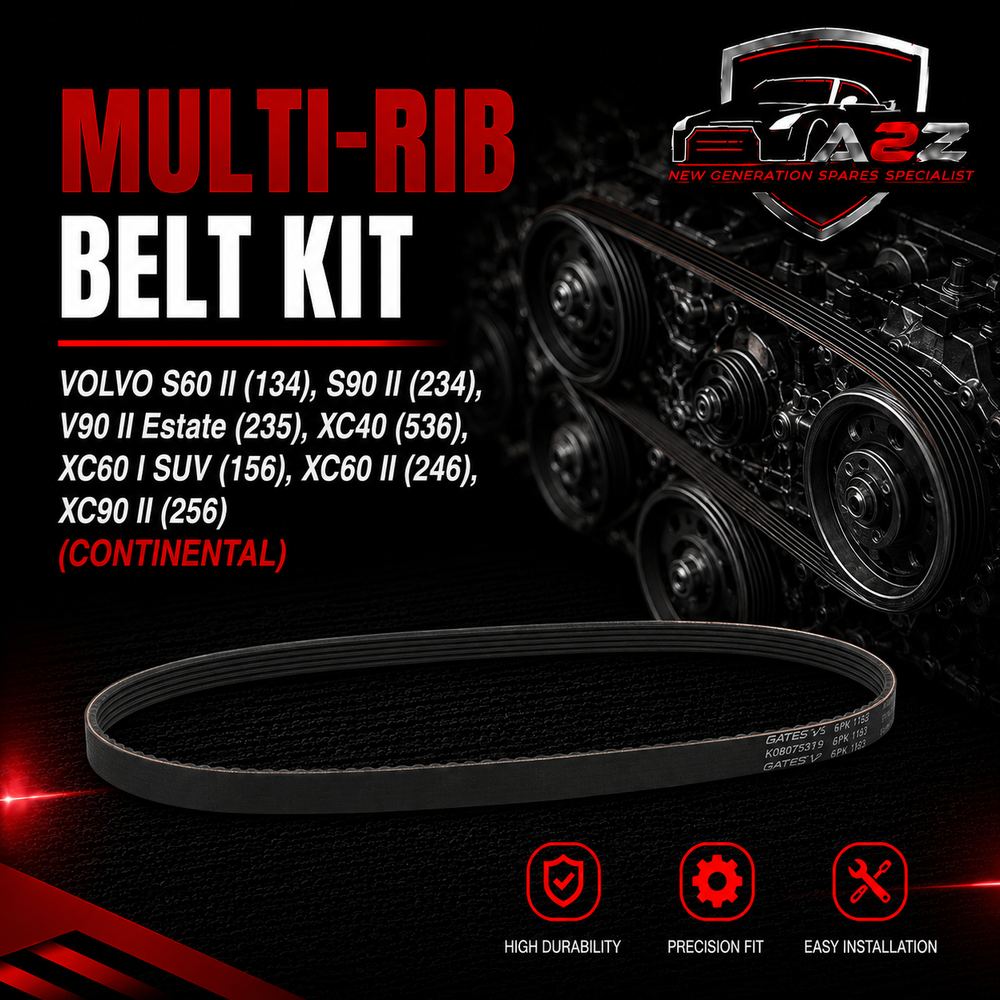 Multi Rib Belt Kit 6PK1180K4 31401461 Compatible With VOLVO S60 II (134), S90 II (234), V90 II Estate (235), XC40 (536), XC60 I SUV (156), XC60 II (246), XC90 II (256) (CONTINENTAL)