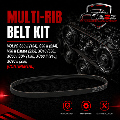 Multi Rib Belt Kit 6PK1180K4 31401461 Compatible With VOLVO S60 II (134), S90 II (234), V90 II Estate (235), XC40 (536), XC60 I SUV (156), XC60 II (246), XC90 II (256) (CONTINENTAL)