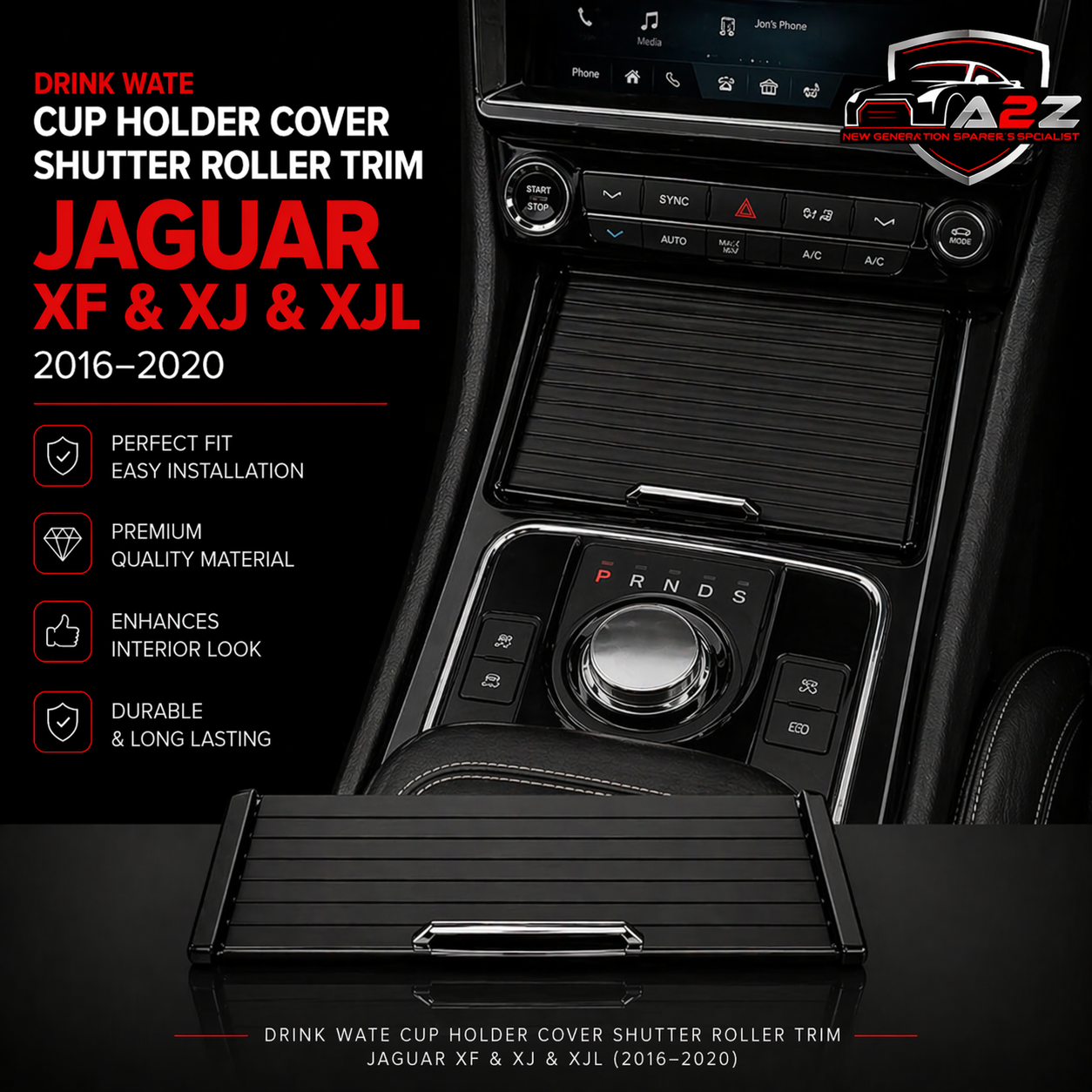 Black Central Console Drink Water Cup Holder Cover Shutter Roller Trim T2H3071-1 Compatible With JAGUAR XF & XJ & XJL