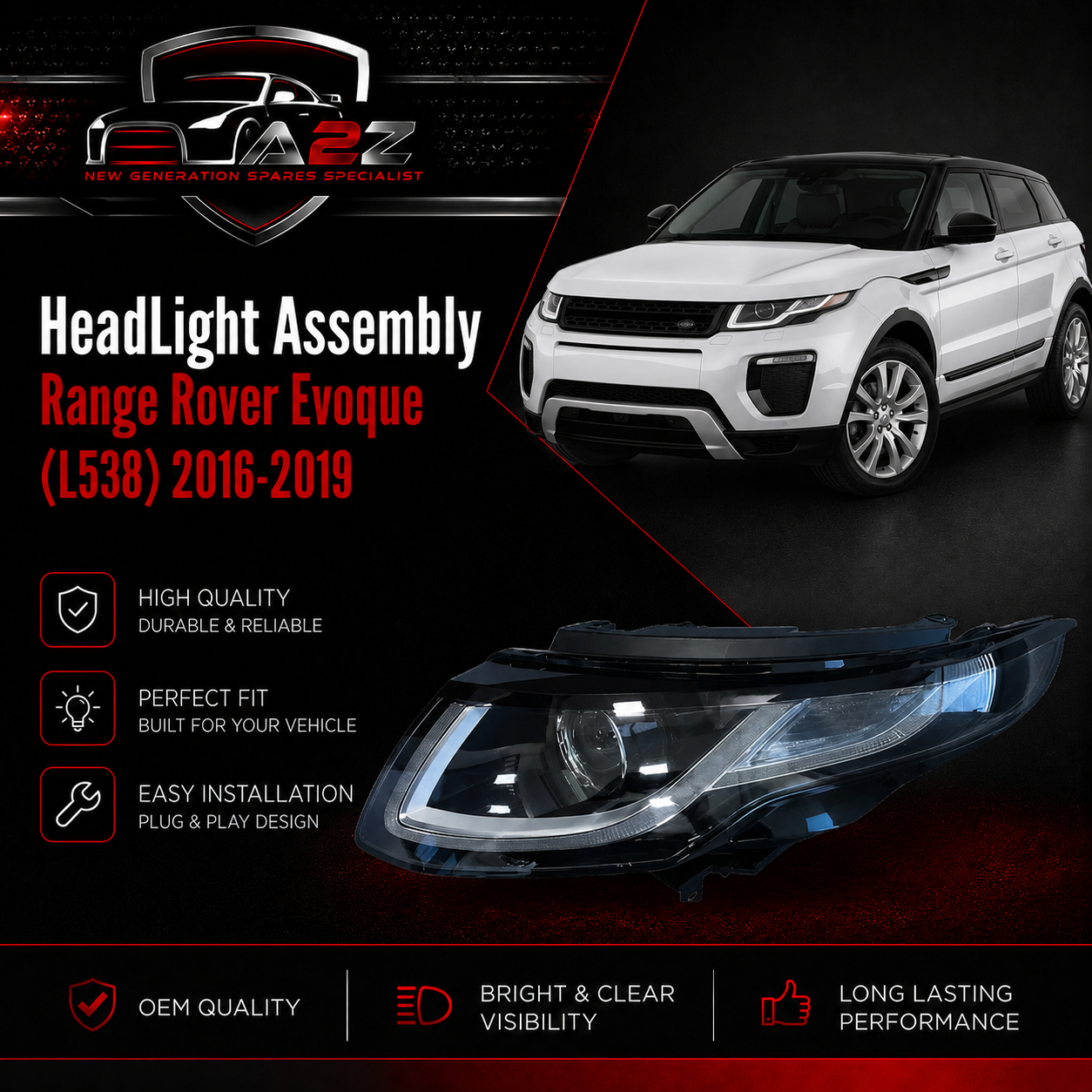 Complete Headlight Assy  Right LR084150 & Left LR084160 Compatible With Range Rover Evoque (L538) Tag No.08