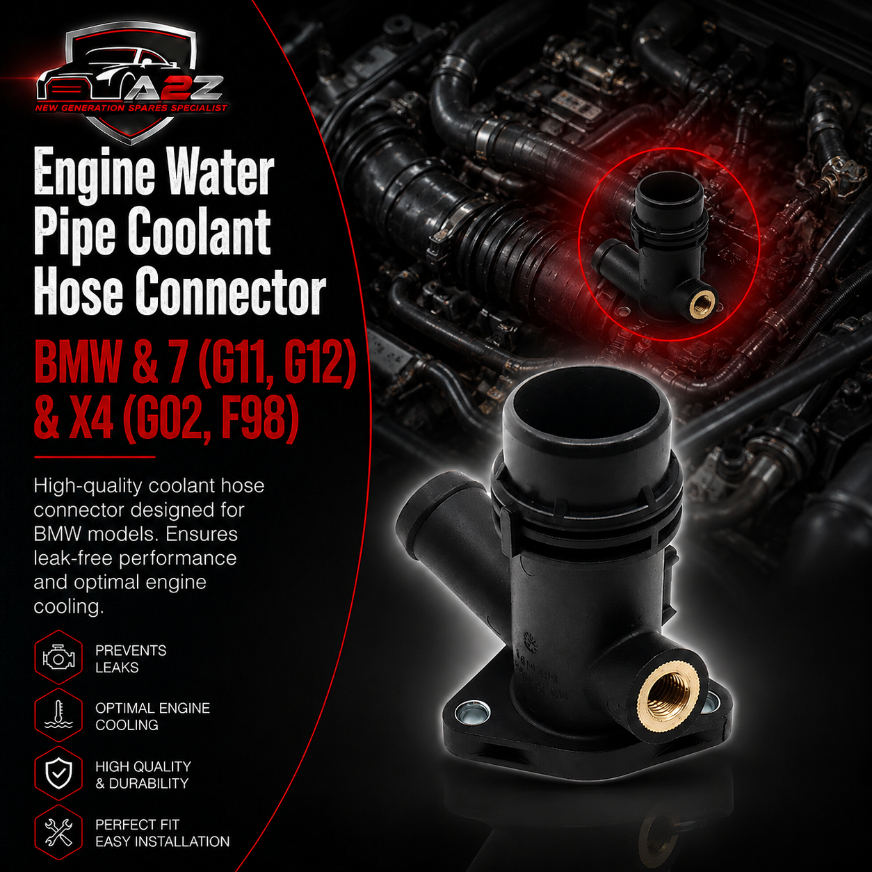 Engine Water Pipe Coolant Hose Connector 11118619408 8619408 Compatible With BMW & 7 (G11, G12) & X4 (G02, F98) Tag No.105