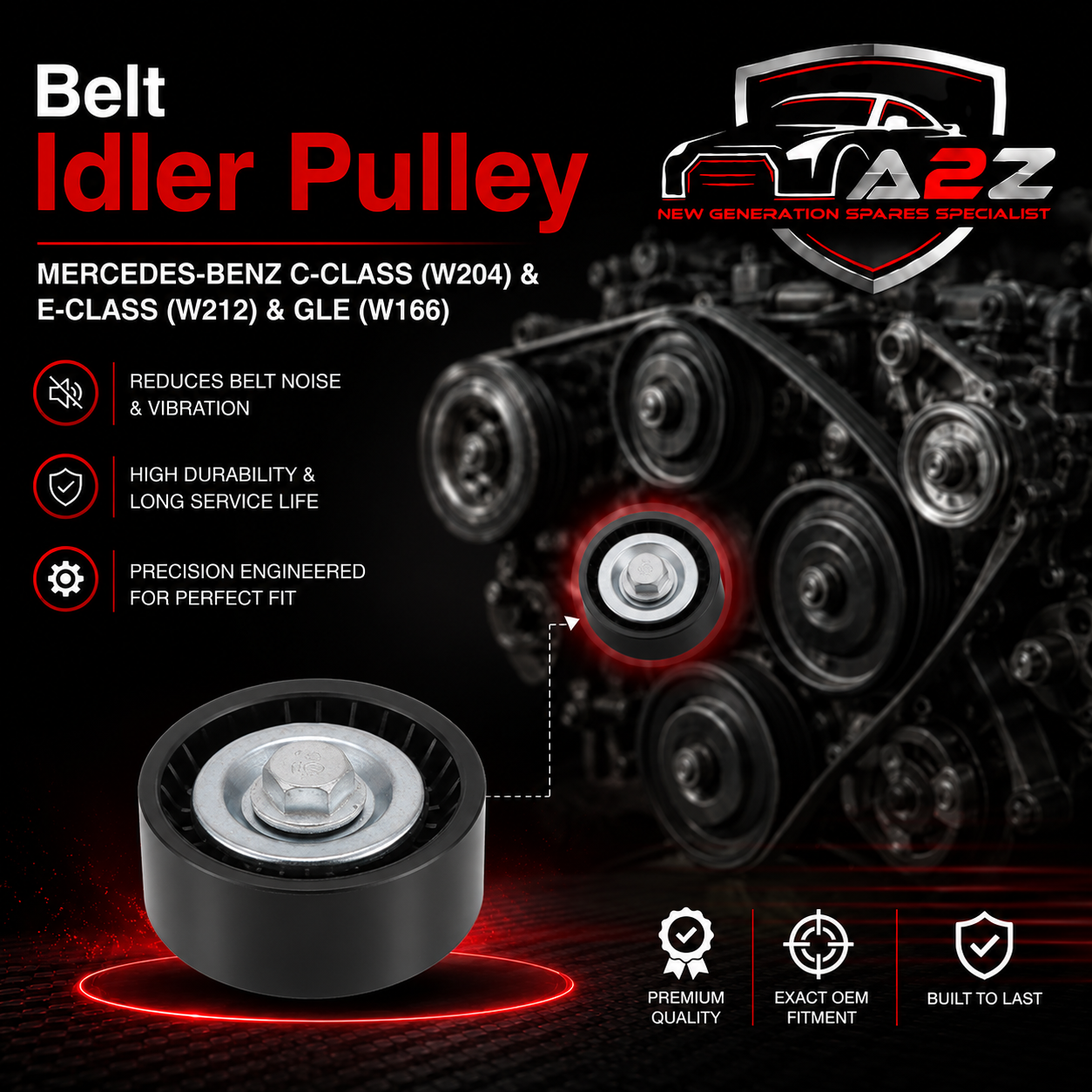 Belt Idler Pulley 6512000270 6512000770 6512000670 Compatible with MERCEDES-BENZ C-CLASS (W204) & E-CLASS (W212) & GLE (W166) Tag no : 20