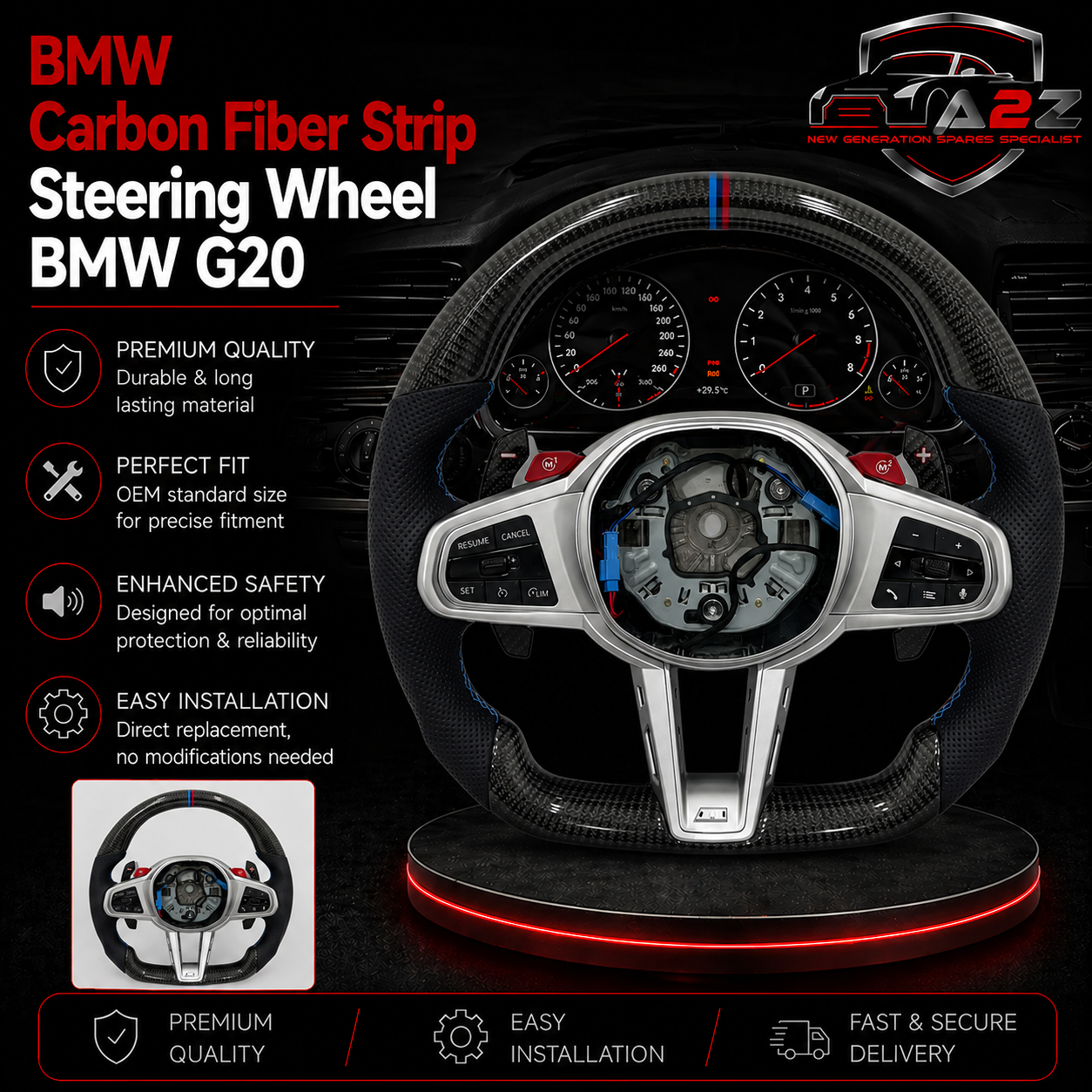 BMW Carbon Fiber Strip Steering Wheel Compatible With BMW G20