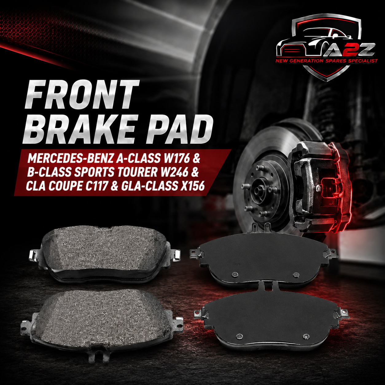 Front Brake Pad A0084200620 2486901 P050093 Compatible With MERCEDES-BENZ A-CLASS W176 &  B-CLASS Sports Tourer W246 & CLA Coupe C117 & GLA-CLASS X156