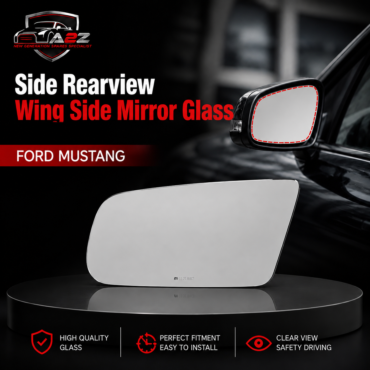 Side Rearview Wing Side Mirror Glass Left & Right Compatible With FORD MUSTANG