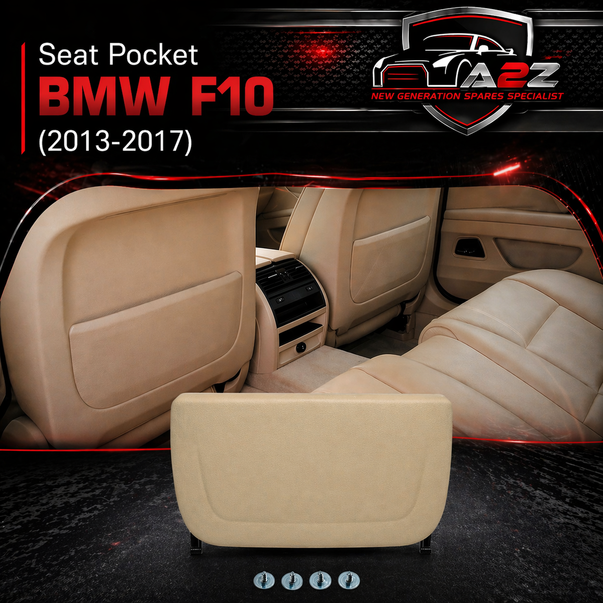 Beige Seat Storage Pocket Cover 52107319048 Compatible With BMW 5 Series F10 T-2(L-Type Fitting)