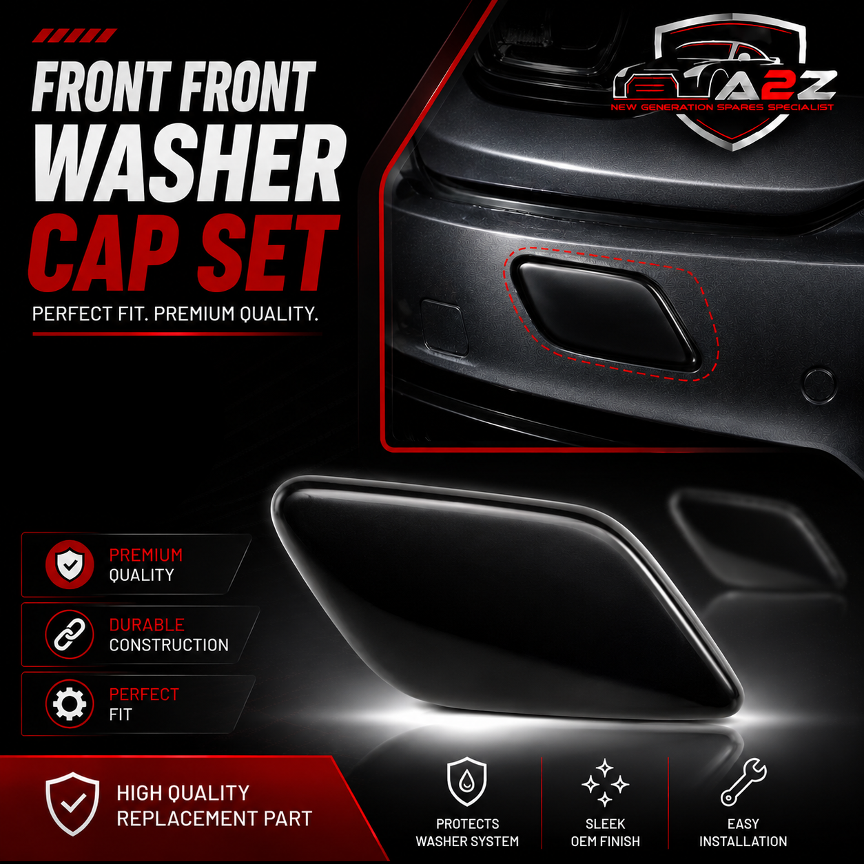 Front Washer Cap Set Left 39883906 & Right 39883918 Compatible With Volvo XC70 (2008-16)