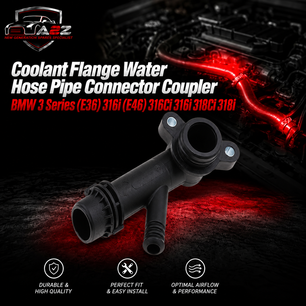 Coolant Flange Water Hose Pipe Connector Coupler 11531708808 Compatible With BMW 3 Series (E36) 316i (E46) 316Ci 316i 318Ci 318i