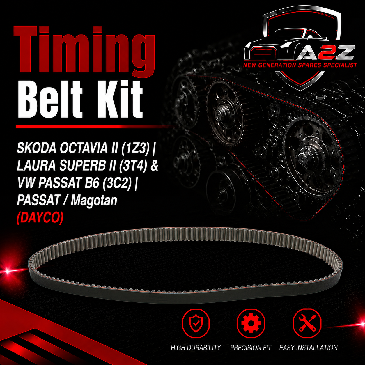 Timing Belt Kit KTB486 03G198119A 03G198119C 03G198119G Compatible With SKODA OCTAVIA II (1Z3) | LAURA SUPERB II (3T4) & VW PASSAT B6 (3C2) | PASSAT / Magotan (DAYCO)