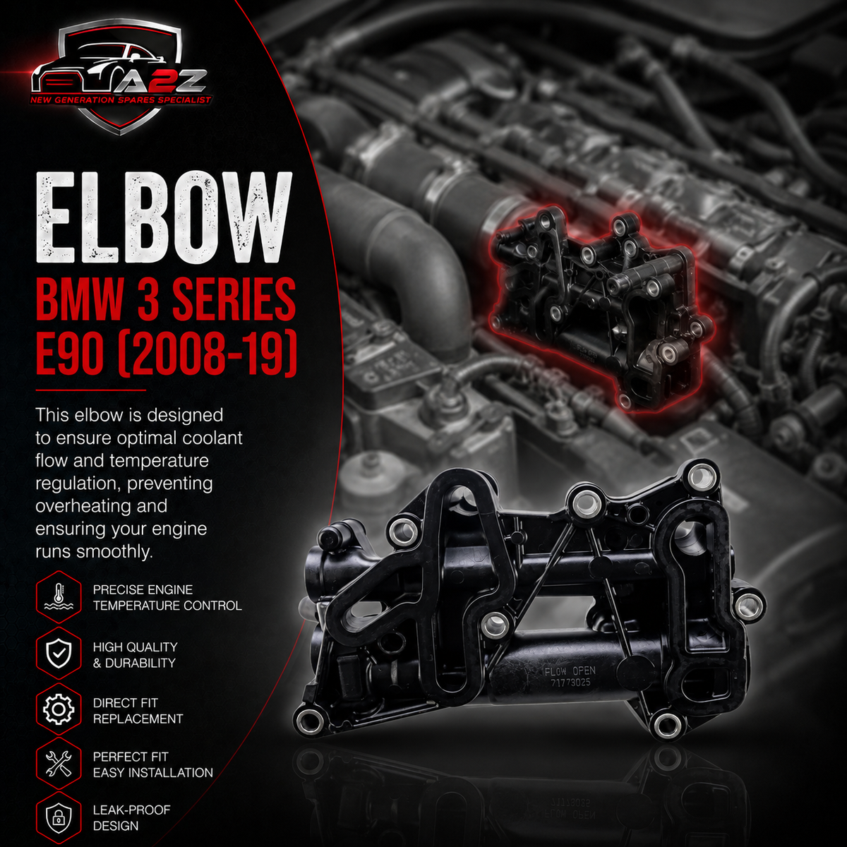 Elbow (Thermostat) 11428507694 Compatible With BMW 3 Series E90 Tag-E-80