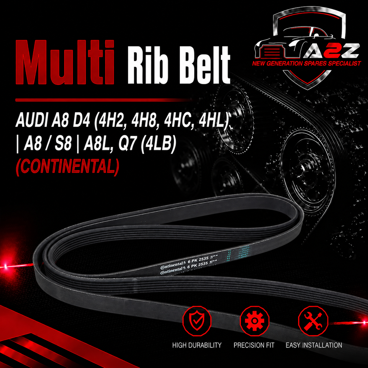 Multi RIB Belt 6PK2535 059903137AJ 059903137AP Compatible With AUDI A8 D4 (4H2, 4H8, 4HC, 4HL) | A8 / S8 | A8L, Q7 (4LB) (CONTINENTAL)