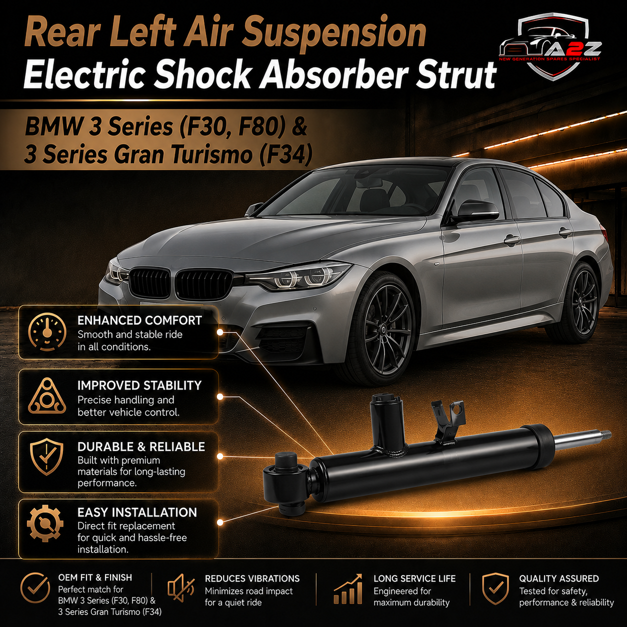 Rear Left Air Suspension Electric Shock Absorber Strut 37126852927 37126793877 37126852927 37126866517 37126874514 Compatible With BMW 3 Series (F30, F80) & 3 Series Gran Turismo (F34)