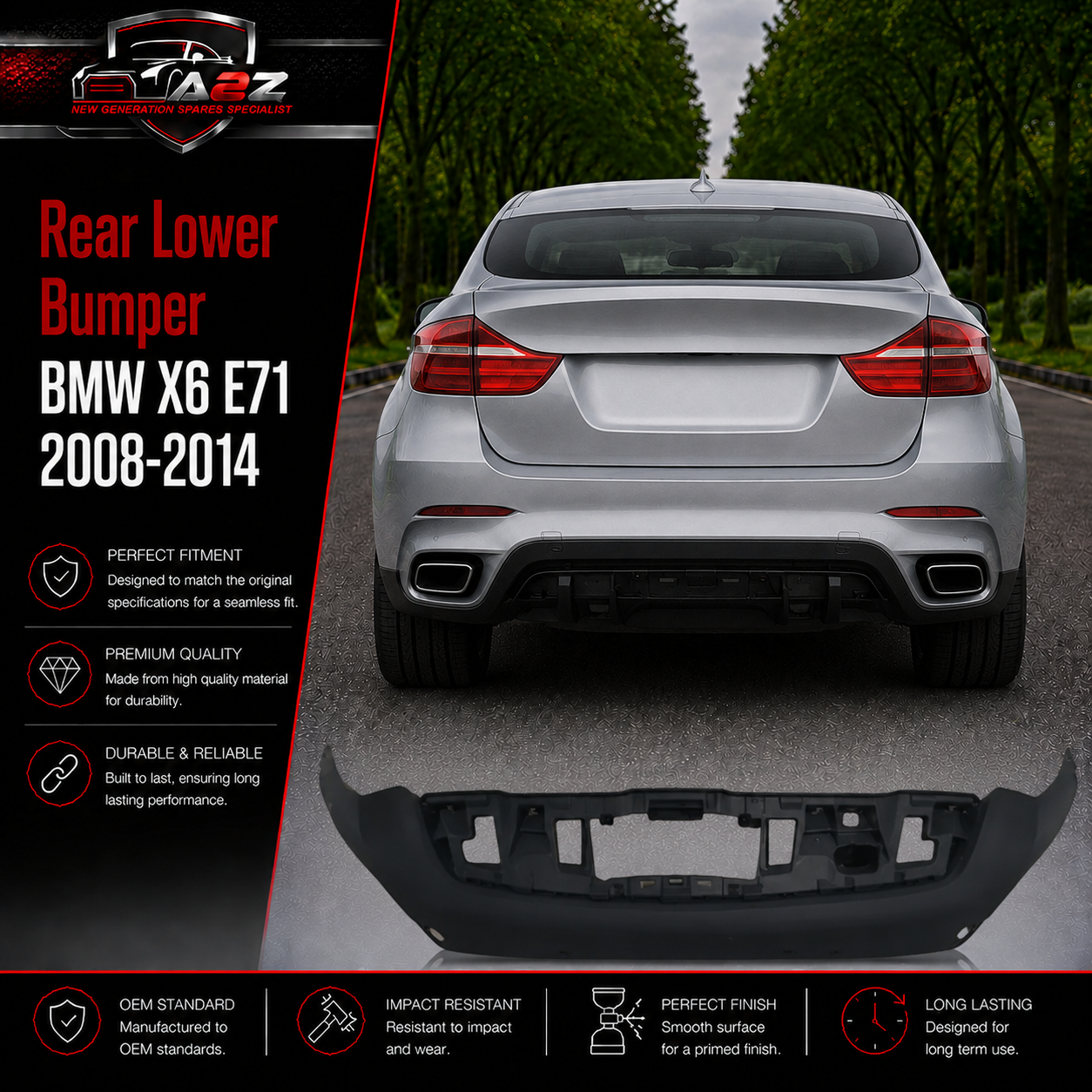 Rear Lower Bumper 51127183146 Compatible With BMW X6 E71 2006-2014 Tag No.106