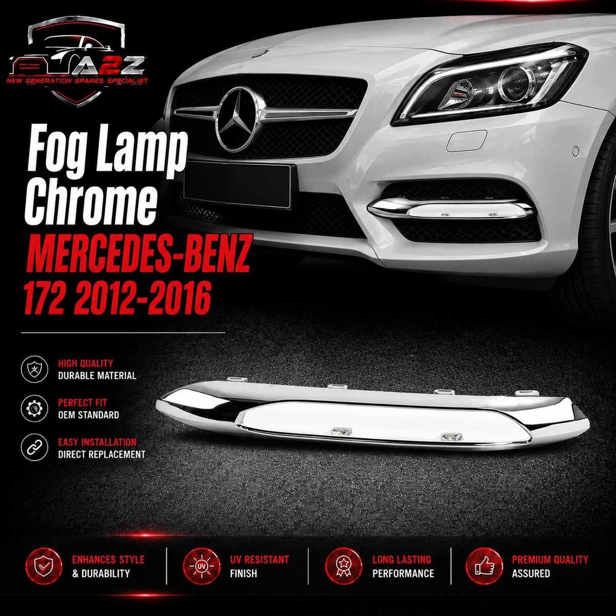 Fog Lamp Chrome Compatible With MERCEDES-BENZ 172 2012-2016 Fog Lamp Chrome Left A1728850074 & Right A1728850174 A1728850223 Tag-FC-321