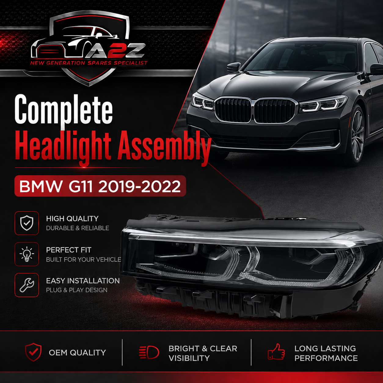 Complete Headlight Set Left 63119450237 & Right 63119450238 Compatible With BMW G11