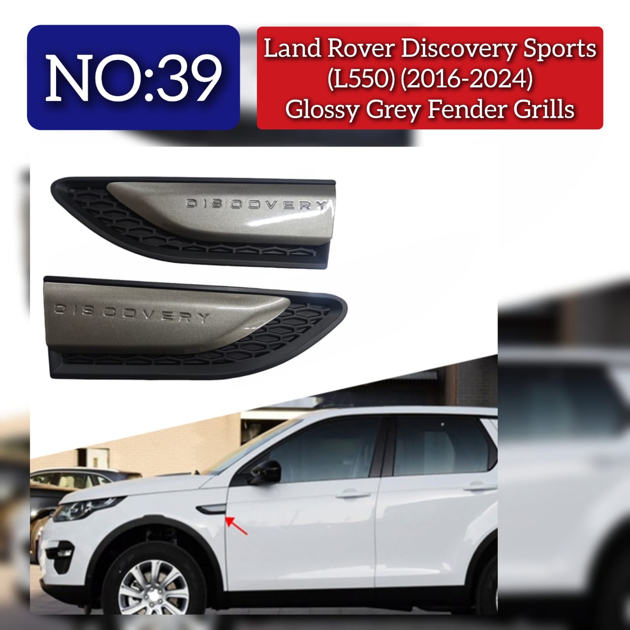 Glossy Grey Fender Grills Compatible With Land Rover Discovery Sports (L550) (2016-2024) Tag No.39