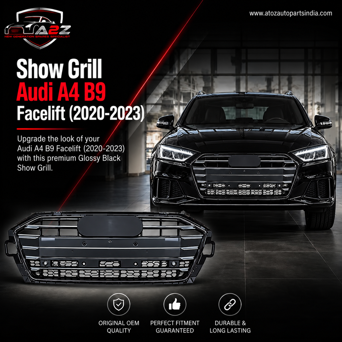 Show Grill Compatible With  Audi A4 B9 Facelift(2020-23) Shiny Grey Chrome  Tag 32